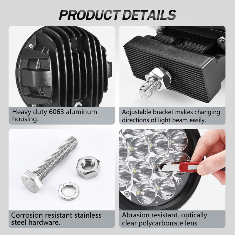 Audak 2Pcs 60W Spot Beam 6 Inch Round LED Work Light Driving Lights Spotlights for Off Road 4x4 Pickup Truck - Image 5